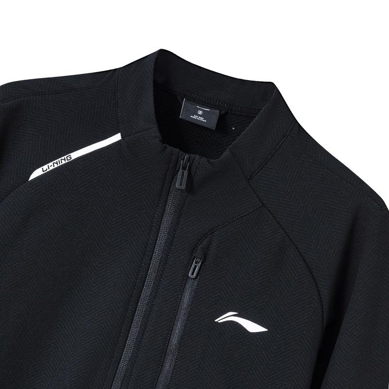 Li Ning Sports Coat Casual Fleece Lined Thermal Men's Black Stand Collar Trench Coat AFDV919-01