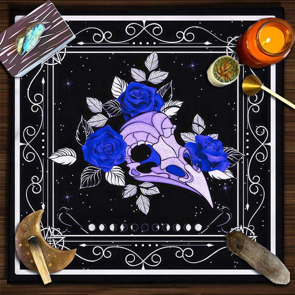 Tarot Card Tablecloth Altars Cloth Skull Bird Head Flower Astrologys Tablecloth Divinations Card Mat Tapestry Wall Decor