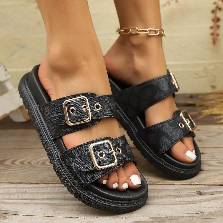 Fashion Thick-soled Metal Buckle Designer Slippers Women's Home Soft-soled EVA Sandals Women's Summer Non-slip Beach Flip-flops