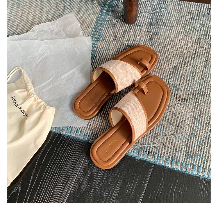 Zapatillas de Cuero Frescas con Tapa Plana en la Punta, Estilo Madre de Uva, de Una Sola Tira, para Mujer, para Vacaciones en la Playa en Verano