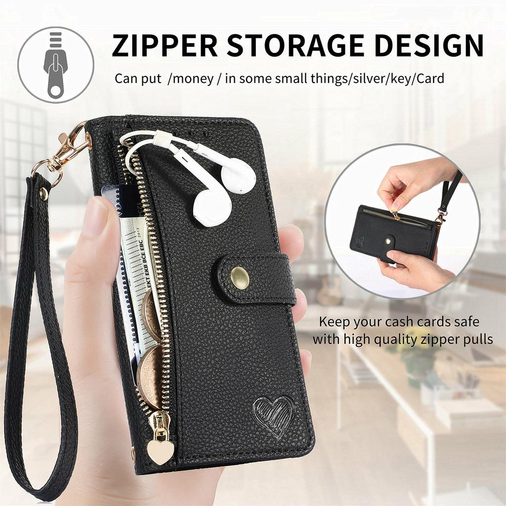 For Oukitel C62 Case RFID Blocking Zipper Pocket Leather Wallet Phone Cover with Strap