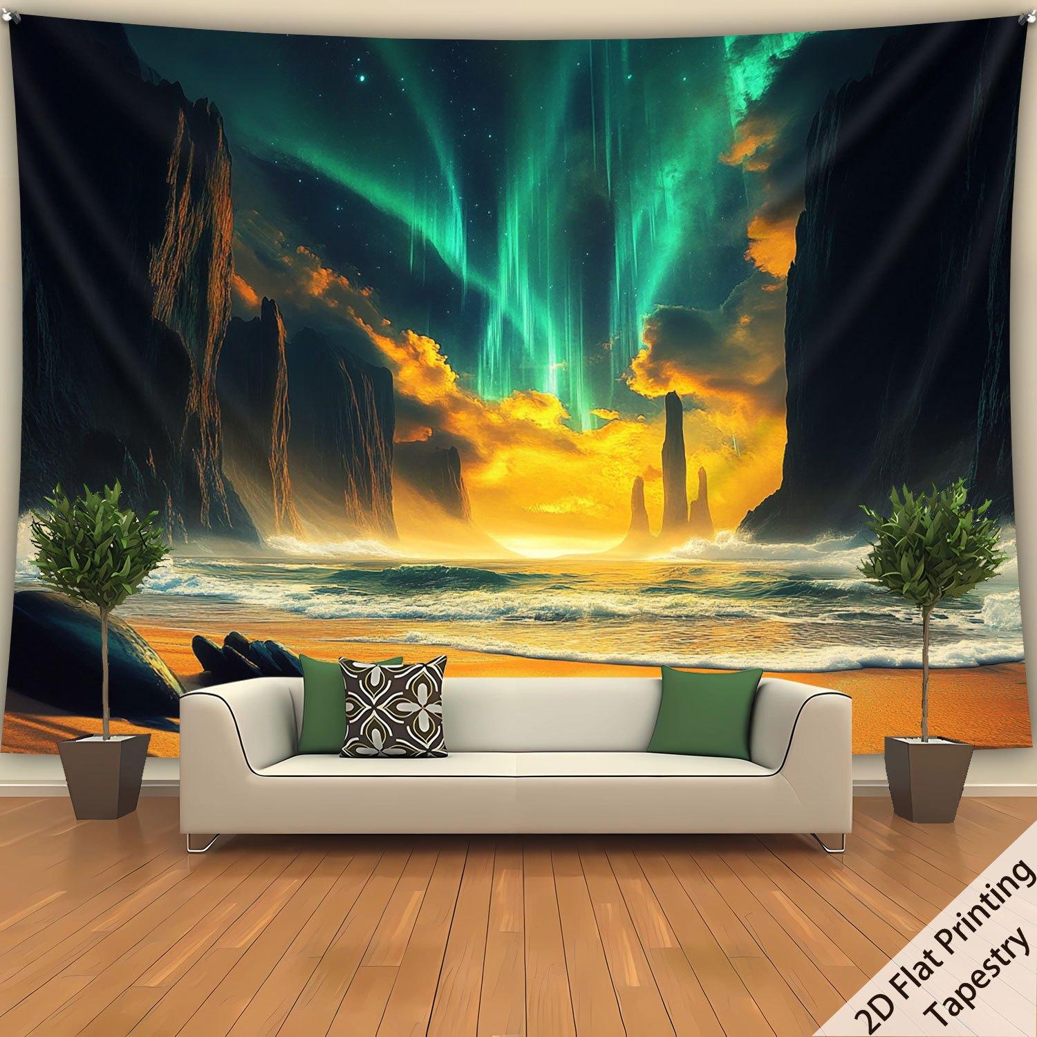 

Wave Canyon Aurora Digital printing polyester wall tapestry suitable for use in living rooms bedrooms offices bars and party 74x94cm(29x37in)
