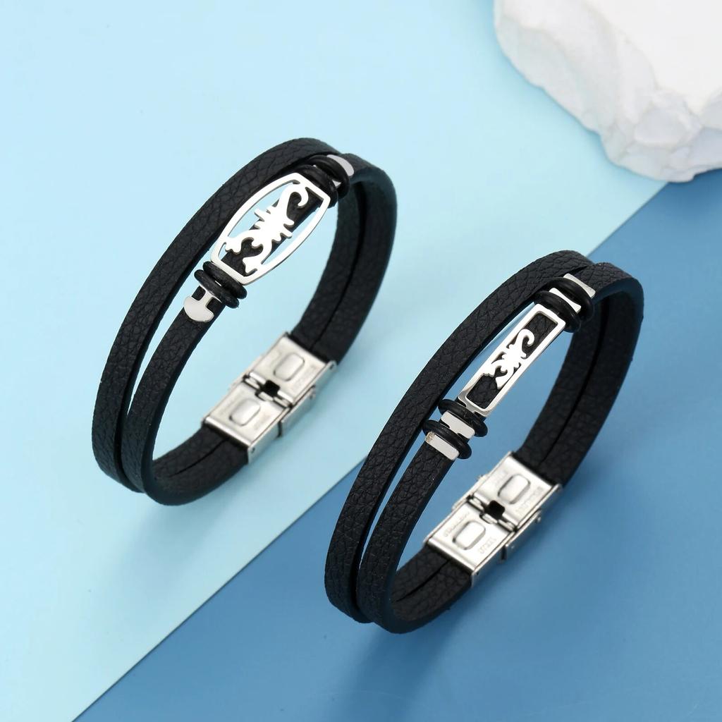 Gioielli con ciondoli Bracciale Scorpione in pelle in acciaio inossidabile da uomo