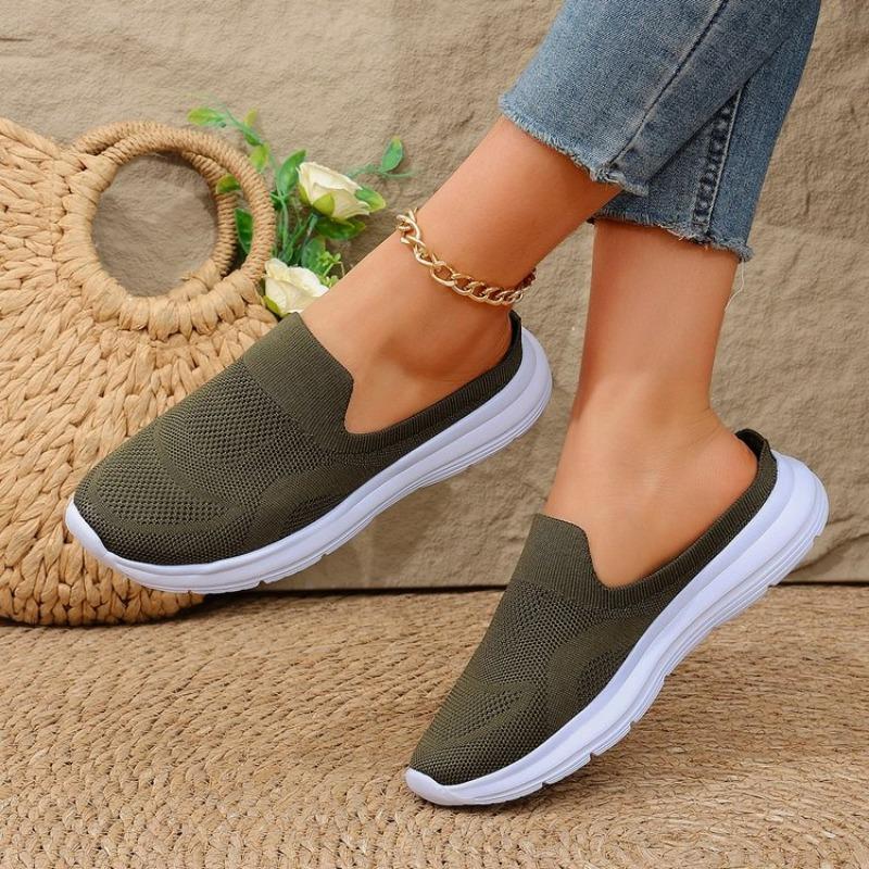 

Fashion Women Flat Shoes New Solid Color Women Casual Breathable Wedge Walking Soft Sole Casual Half Trailer Sports Shoes 36 армия зеленый