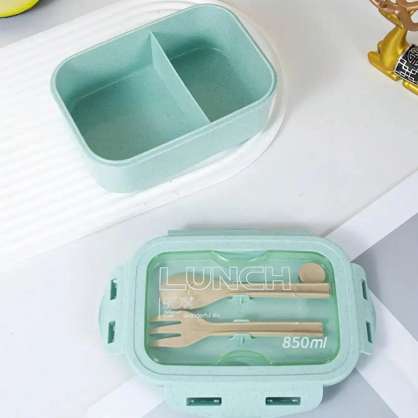 

1PC Solid Color Square Shaped Lunch Box with Tableware Sealed Microwave Oven Meal Box for Office Workers
