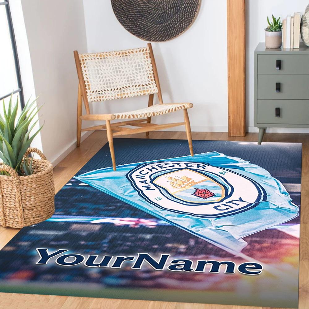 Manchester City Personalized Text Floor Rug Office Rug Design for Decorate room Living Rooms Kitchen Playrooms Anti-slip Rug Anime Office Decor