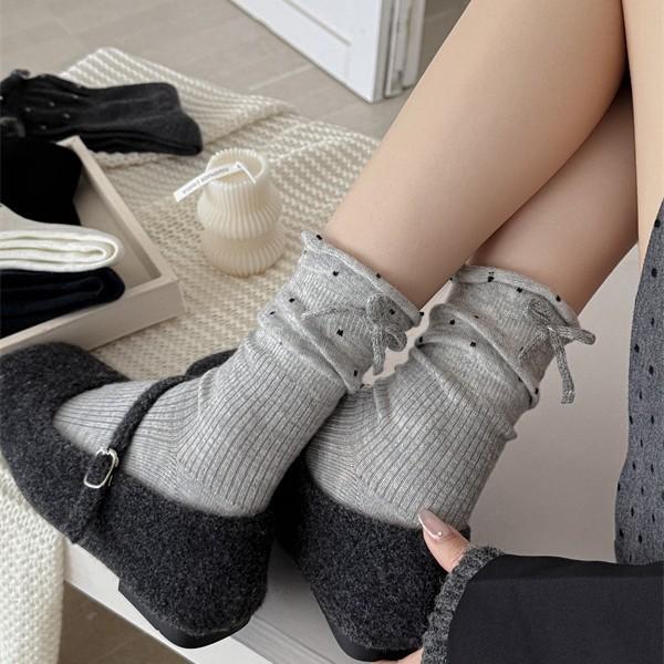 Female Autumn Winter Thickened Warm Heel Bow Wool Drum Pile Socks