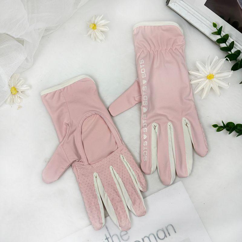 Ice Silk Sun Protection Gloves Women Summer Thin Breathable Palm Hollow Riding UV Protection Non-Slip Touch Screen