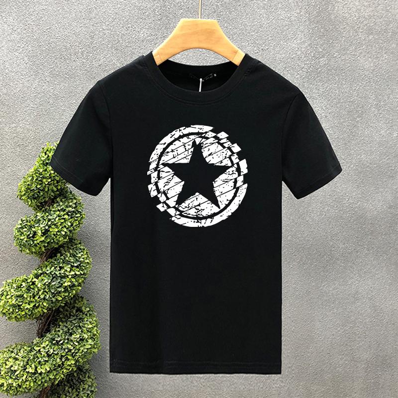 Men's Summer 100 Cotton Fashion Casual Loose Large Black Star Pattern Printed Round Neck Short Sleeve T-shirt Top S-5XL