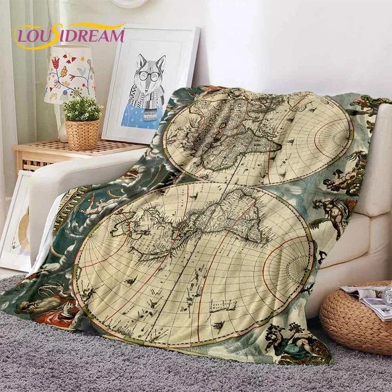 Mappa del Mondo di Carta Nautica Antica 3D Bussola Morbida Coperta in Flanella per Letti Camera da Letto Divano Picnic, Coperta da Lancio per Esterni Tempo Libero