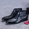 New Men's Formal Boots Men's Ankle Business Black Brown Pointed Toe Shoes Crocodile Pattern Genuine Leather Classic Boots Men