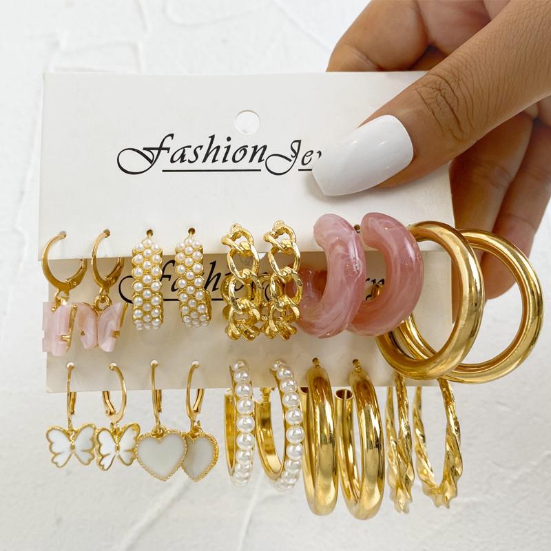Metal Earrings Set Wholesale Trendy Colorful Butterfly Vintage Earring Set For Women Elegant Heart Dangle Wedding Party Jewelry