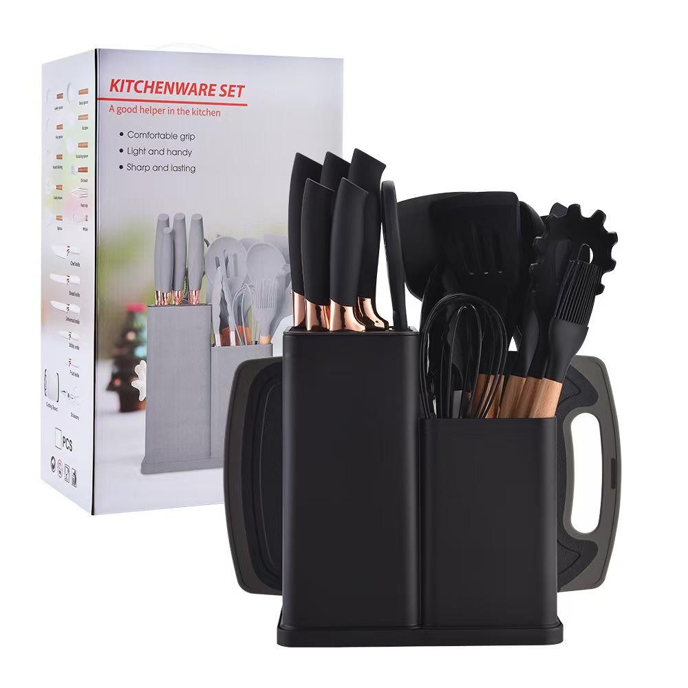 19-Piece Non-Stick Kitchenware Set: Silicone Spatula & Spoon with Wooden Handles + Knife Set In Stock