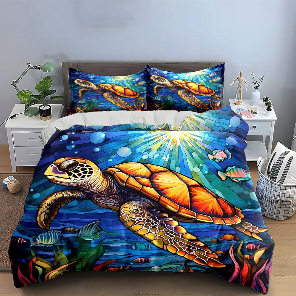 Colorful Sea Turtle Bedding Set Bedding Duvet Cover Set Duvet Cover Pillowcases (1 * Duvet Cover 2 * Pillowcases, Without Duvet Insert)