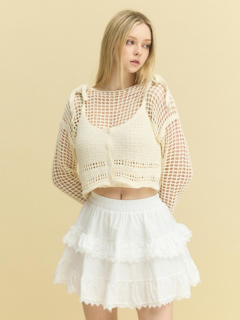 Cool Kitten Sandy Breeze Crop Knit Top Free/Beige
