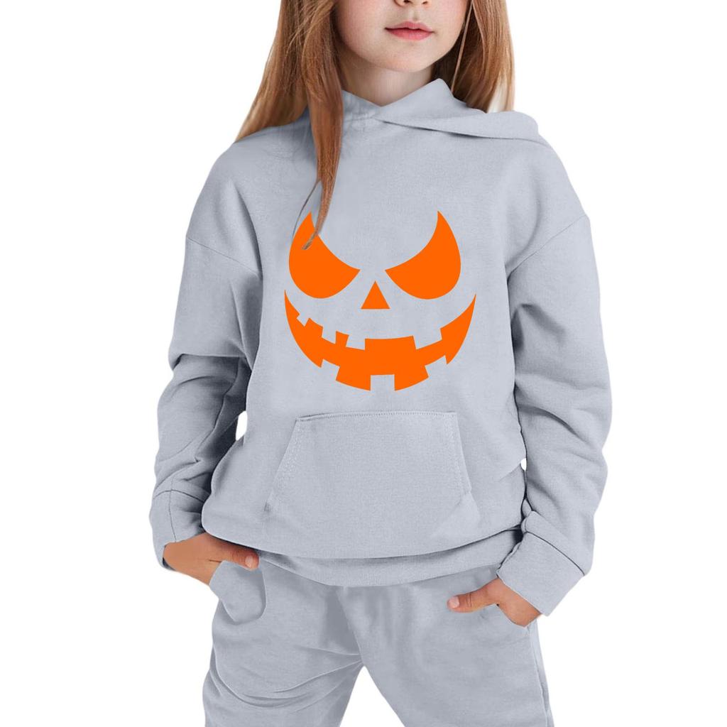 Kids' Hooded Sweatshirt with Halloween Print Pullover Top