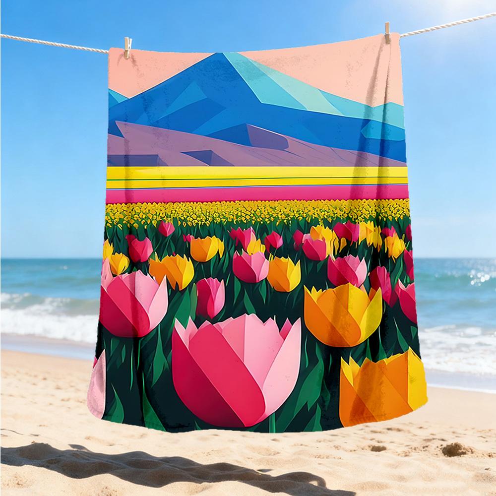 1pc Tulip Field Outdoor Flannel Blanket Soft All Season Polyester Throw , Perfect for Picnics & Travel , Picnic Accessory