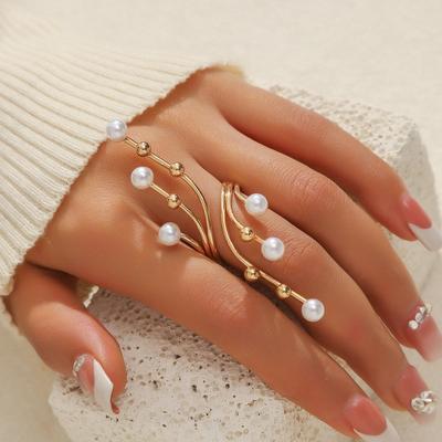 New Fresh Sweet Geometric Pearl Ring - Cute, Trendy Hand Jewelry for Girls