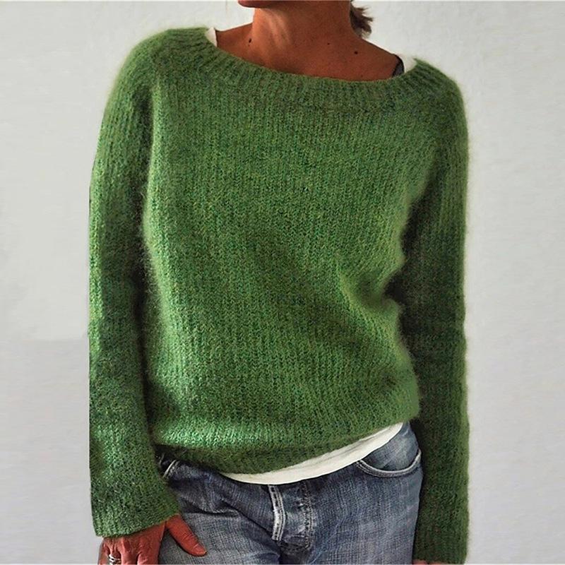 Solid Colour Basic Knit Sweater with Round Neck Stylish and Versatile Luxurious Relaxed-fit Slimming and Versatile Top