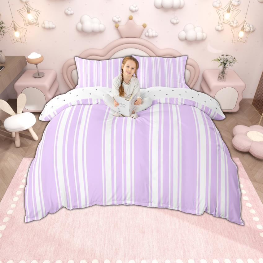 Homewish Princess Stripe Duvet Cover Set Cute Kawaii Bedding Set For Kids Girls Reversible Quilt Cover Set