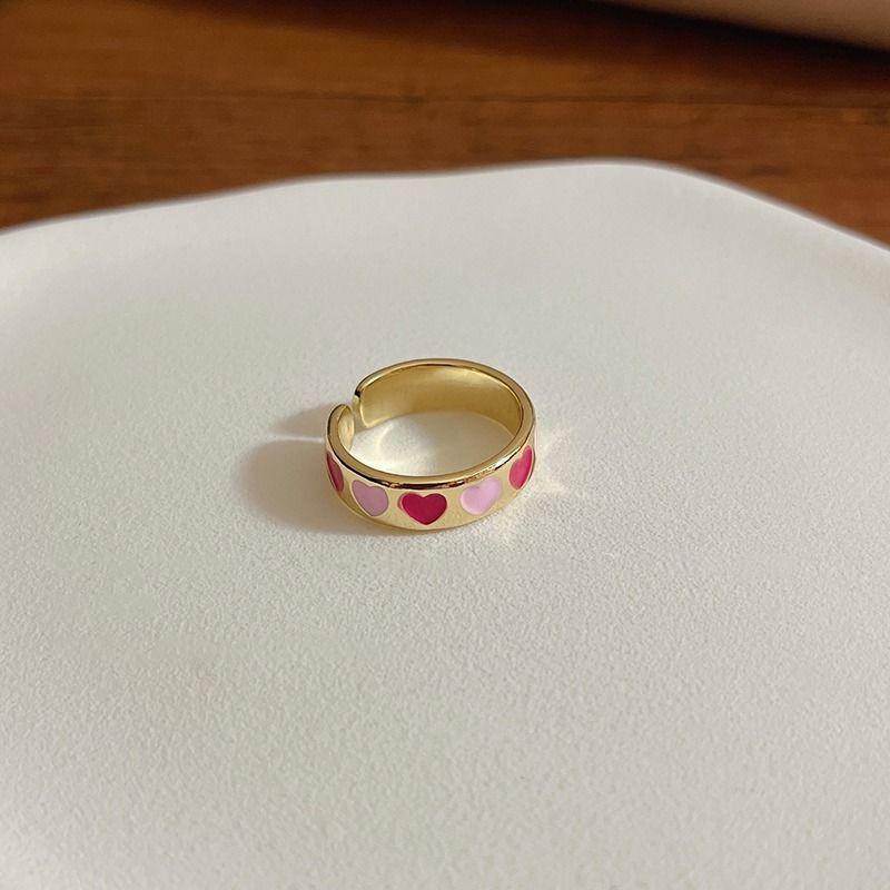 

Роскошное регулируемое кольцо в форме сердца из циркона с капельной глазурью для женщин oil drip розовый
