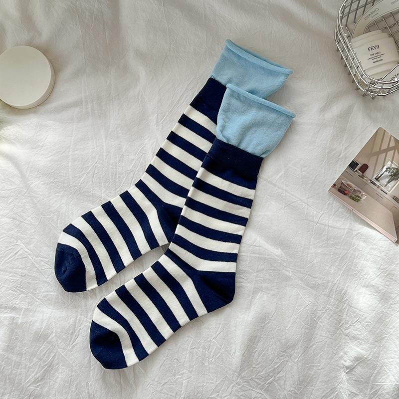 Retro Striped Socks Women Medium Tube Socks Spring And Autumn Cotton Stockings Korean Stockings Japanese Socken