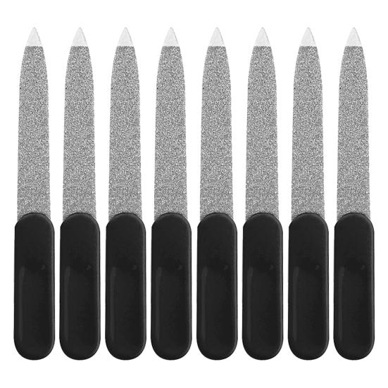 8Pcs Double-sided Metal Nail File with Ergonomic Non-slip Handle Professional Men Women Stainless Steel Gel Acrylic Fingernail File Emery Board