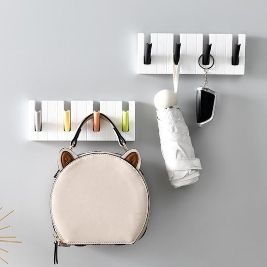 Piano Keys Wall Hooks Wall Mounted Organzier with 4 Hooks Adhesive Piano Design Entryway Hooks for Keys Hats Umbrellas Clothes Bathroom Kitchen