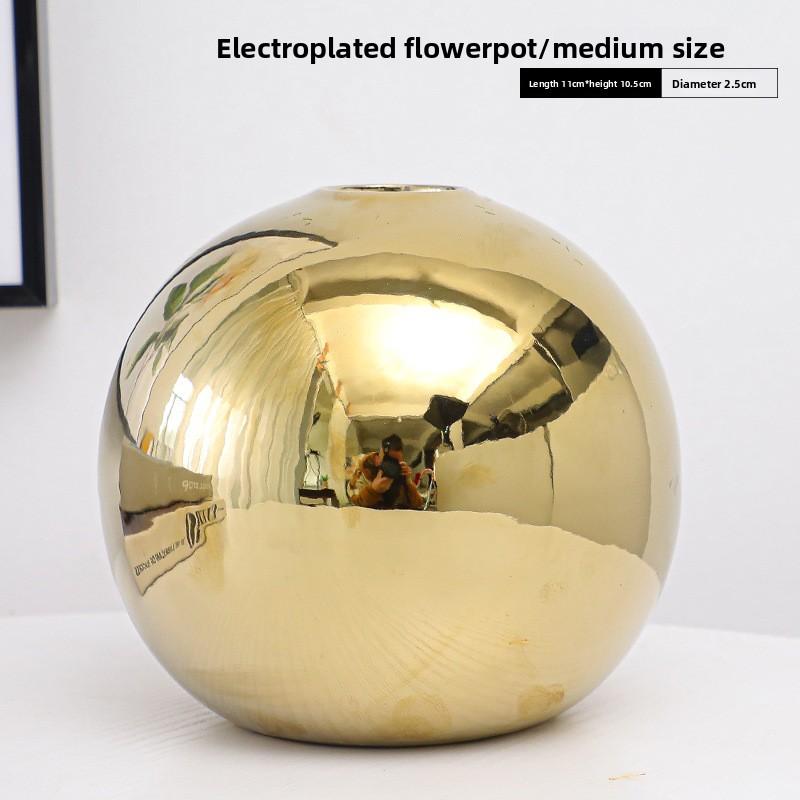 Plating Golden Ball Ceramic Vase Home Decoration Ornaments Crafts Flower Pot Art Hydroponic Vases Home Decoration Ornament Gift