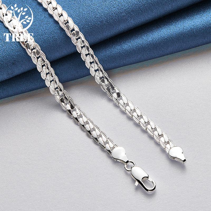 925 Sterling Silver 16/18/20/22/24 Inch 6mm Side Chain Necklace Jewelry
