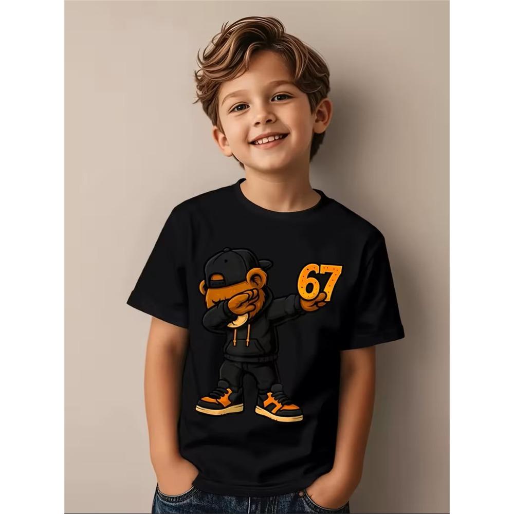 Cartoon 67 Print Kinder T-Shirts Sommer Mode Kurzarm Lässig Rundhals Oberteile für Jungen und Mädchen T-Shirts Top