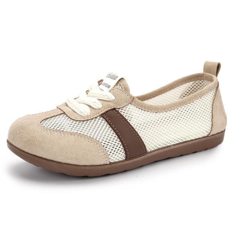 Mesh Shallow Mouth Women's Shoes Summer New Soft Sole Breathable Comfortable Versatile Lace-up Casual Lazy Shoes