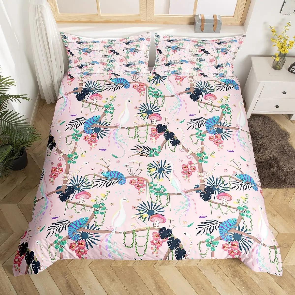 

Пододеяльник с кавайными животными Милый комплект постельного белья с кроликом Пододеяльник в деревенском стиле из дерева Микрофибра Цветочные постельные принадлежности Квин Для девочки мальчика EU Single(135x200cm)