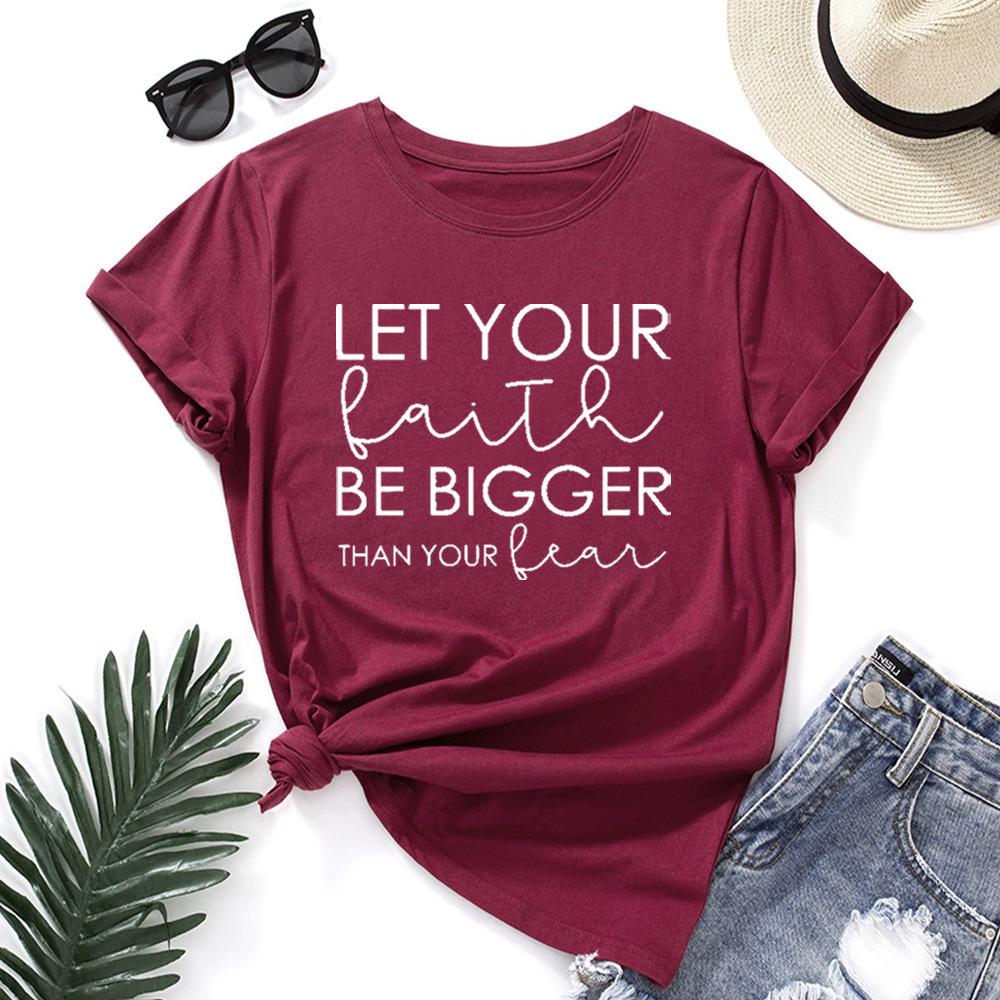 Let You Be Big Pattern Cotton T-Shirt Short Sleeve Round Neck Women 2d Print Tops