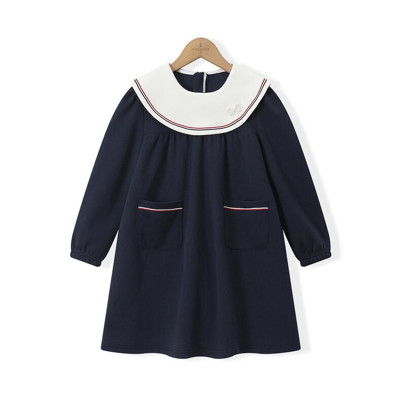 Girl's Long Sleeve Navy Collar Princess Dress