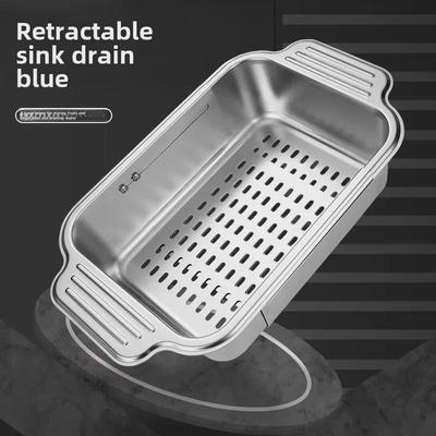 Universal 304 Stainless Steel Retractable Drain Basket for Sink - Rectangular, Thickened & Lengthened for Vegetable Washing