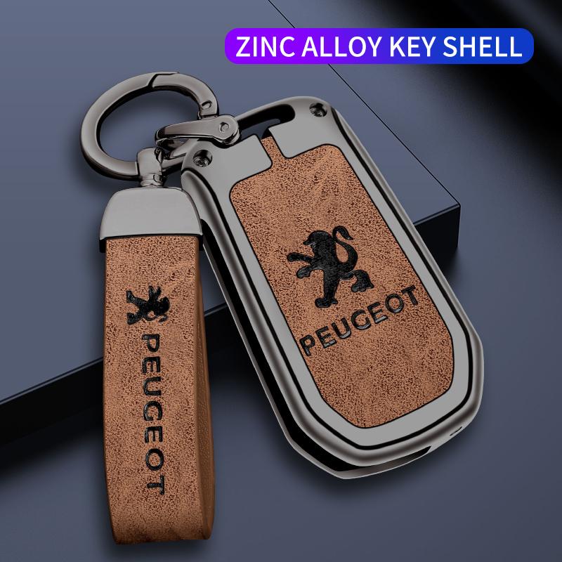2026 Hot Car Sticker Zine Alloy Leather Car Smart Remote Key Case Shell Cover Protection For Peugeot 208 2008 301 308 508 5008 R