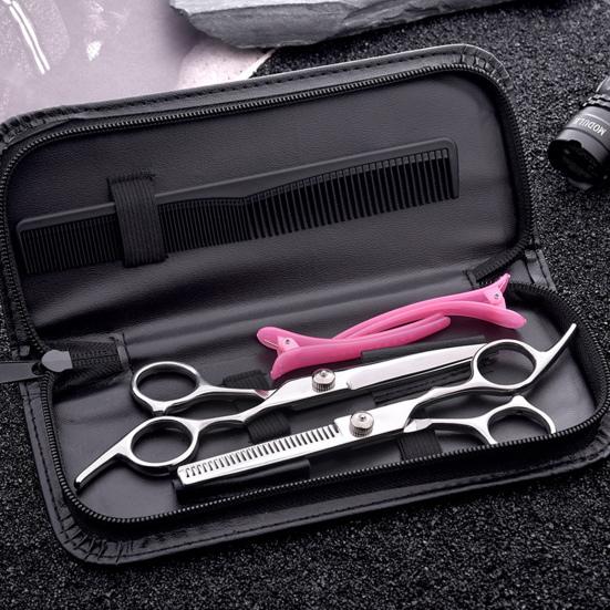 1 Set Hair Cutting Scissor Kit with Case Professional Salon Barber Stainless Steel Hairdressing Thinning Shears Comb Hair Clips Cleaning Cloth Set