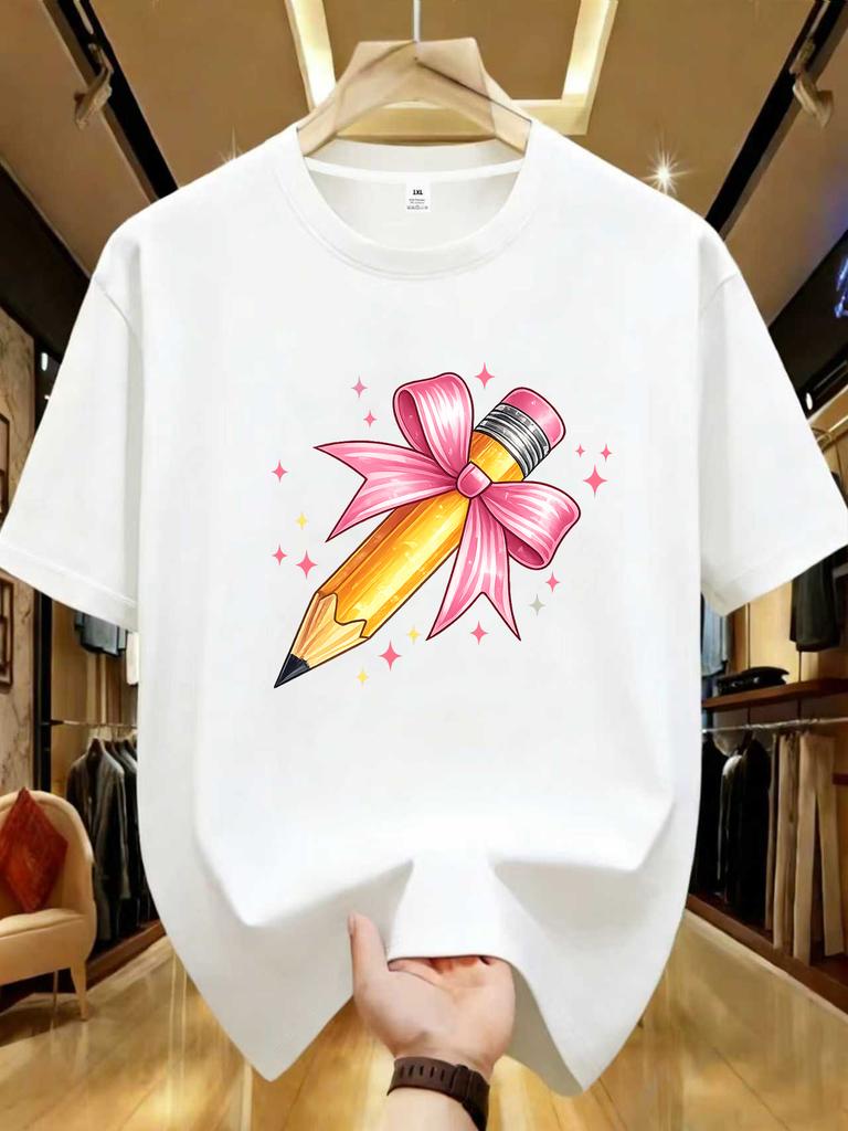 Wds01238pencil Printing Plus Size Unisexs Round Neck Tshirt Summer Casual Street Fashion Unisexs Joker Short Sleeve Tshirt