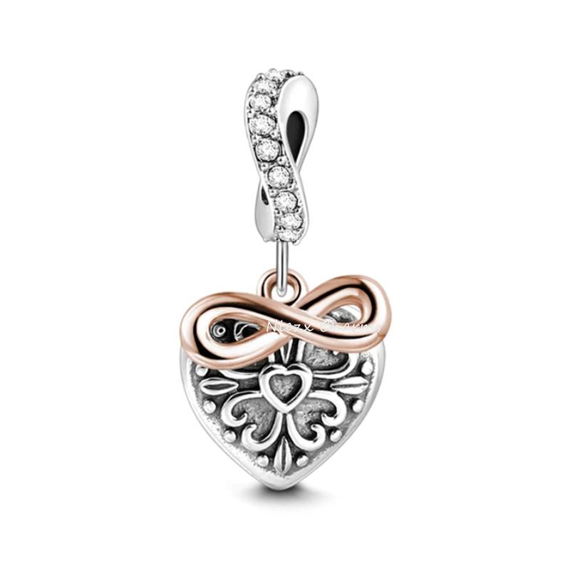 New Copper Pink Romantic Bow Pendant Bead Fit Original Trinket Charms Bracelet Jewerly Accessories
