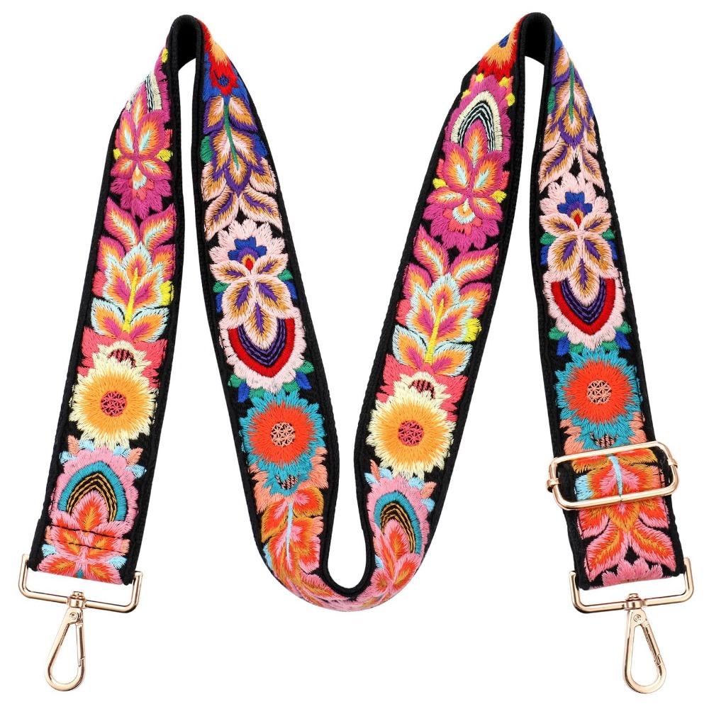 

Fashion Ethnic Wide Purse Straps Embroidery Adjustable Crochet Flower Strap Bohemia Guitar Shoulder Strap Handbags Replacement чорний