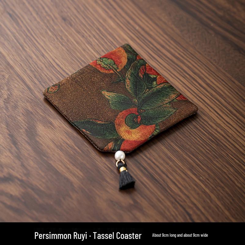 Elegant Chinese Tassel-Fabric Coaster: Waterproof, Anti-Slip, Double-Sided Tea Table Accessory