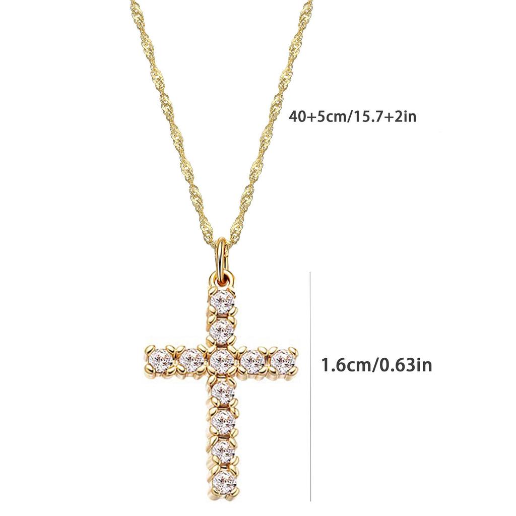 Eco-friendly Brass Cross Necklace - 18K Gold Water Wave Chain with Zircon Accents
