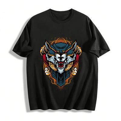 Dark Ferocious Totem Print Trendy Loose Casual Short Sleeve T-Shirt Pure Cotton T-shirt