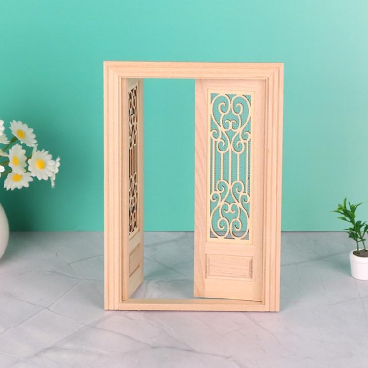 Unpainted Wood Double Hinged Door For Dollhouses Construction 1/12 Scale Miniature Building Accessory