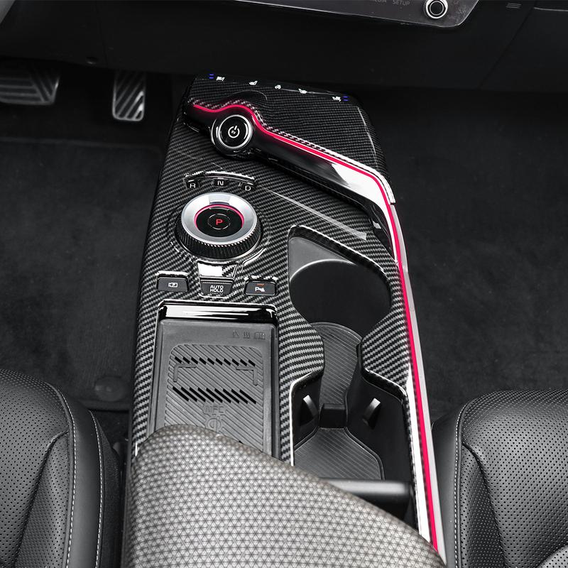 LHD/RHD For Kia EV6 -2026 Carbon Fiber Center Console Gear Shift Panel Cup Holder Cover Trim Interior Accessories