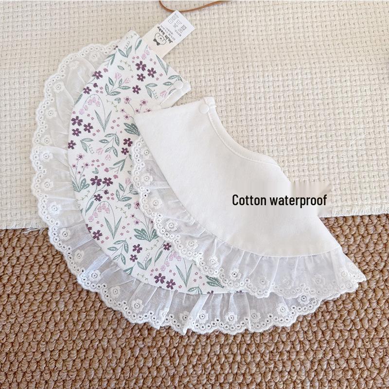 Large Korean-Style Princess Baby Bib with Lace – 360° Coverage, Cotton Shawl.