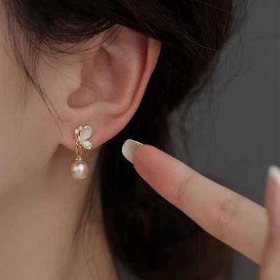 Small and Short Pearl Earrings with Zirconia Butterfly Stud Earrings - Elegant Ear Accessories