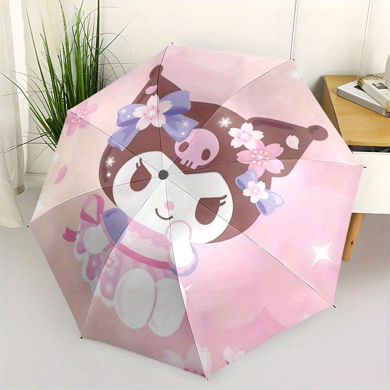 

1pc Sakura Kuromi Automatic Folding Umbrella - 3 Folding Design, Vivid Cartoon Pattern, Suitable for Outdoor Activities, A Gift for Fans In All Season