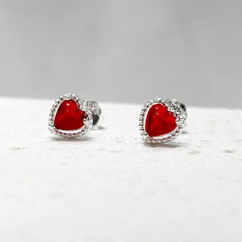 

925 Silver Red Heart Earrings M-APE010 M-APE010